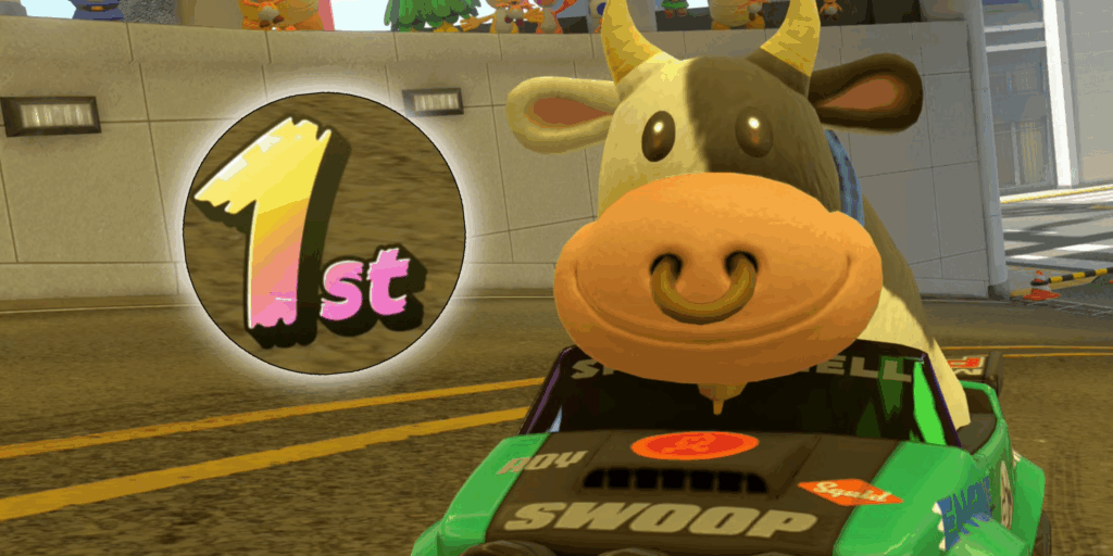 Hratelná kráva z Mario Kart World